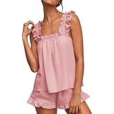 Marvmys Womens Pajamas Set 2 Piece Ruffle Bridal Cute Pajamas Sexy Tank Top and Shorts Bride Sleepwear Set S-2XL