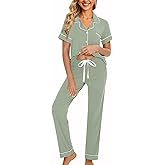 WJing Yi Jia Womens Soft Pajamas Set XS-XXL Button Down Sleepwear Short Sleeves Pajama sets with Long Pants Pj Set Nightwear