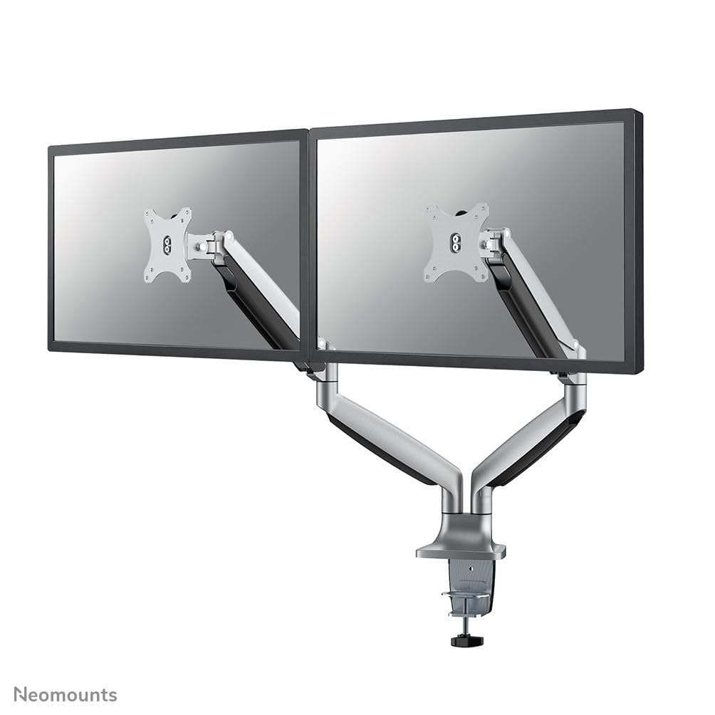 Newstar NM-D750DSILVER Full Motion Dual Desk Mount (clamp & grommet) for two 10-32" Monitor Screens, Height Adjustable (gas spring) - Silver