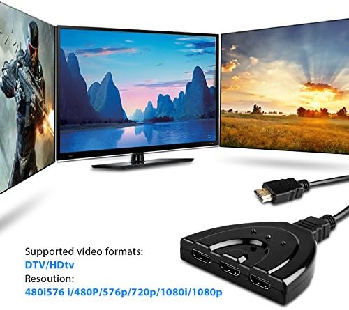 HDMI Splitter/ Switch 3 Port with 1080P Fixed 3FT Pigtail Cable Supports 3D, HD Audio - [DAGO-Mart Quality Guarantee]