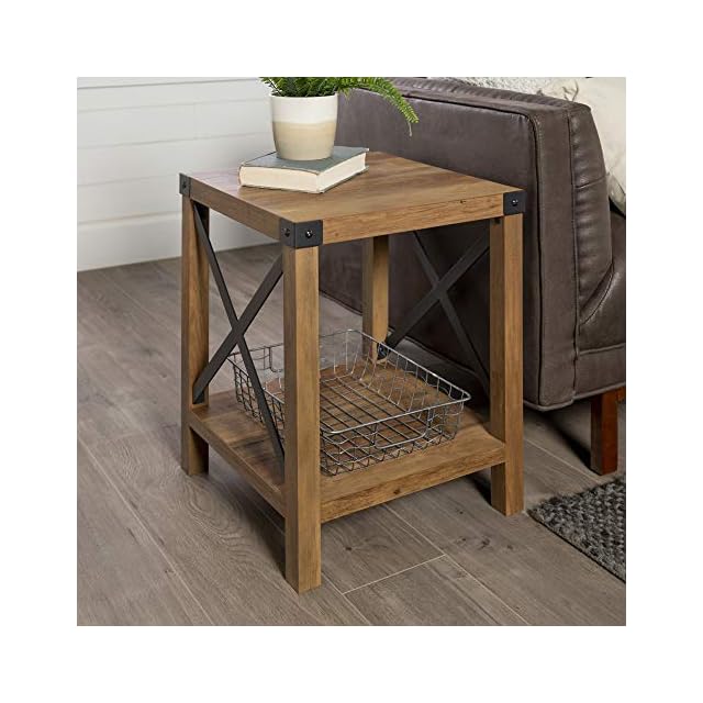 Walker Edison Sedalia Modern Farmhouse Metal X Side Table, 18 Inch