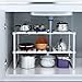 Ferty 2 Tier Multifunctional Storage Rack, Expandable Under Sink Organizer Adjustable and Steel Pipes for Kitchen, Bathroom, Cabinet and Garden [ US Stock ]