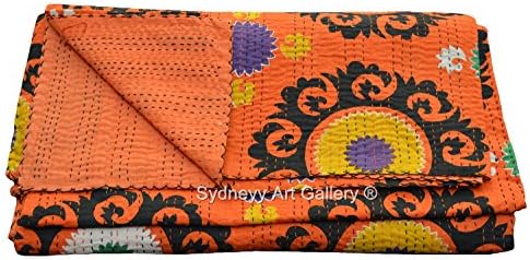 Sydneyy Art Gallery Indian Kantha Quilt, Suzani Kantha Rallies, Bohemian Bedding Kantha Reversible Blanket / Bedspread (Twin Size)