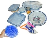 Silicone Stretch Flexi Lids Food Cover Reusable Microwave Storage Airtight Highest Quality with Free Freezer Storage Bag Clips inc. XL & XXL sizes 376g. 11/9.5/8.3/6.5/4.5/2.5in stretches up to 30%