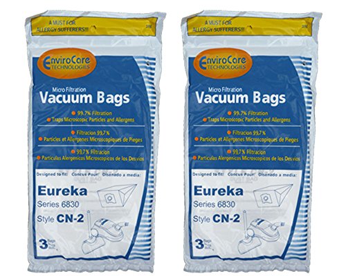 6 Eureka CN-2, CN2 Vacuum Bags by Envircare Series 6830, Power Team, Canister, General Electric Vacuum Cleaners, 61990A, 61990, 6830, 6831, 6833, GE6830, GE 6830