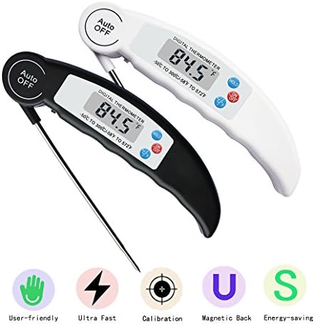 Meat Thermometer, BESTWYA Fast Read Accurate Energy Saving Foldable Cooking Thermometer with Large LCD Screen, Auto On &amp; Off for Christmas Turkey BBQ Grill Baking Smoker Milk Bathing (Black&amp;White)