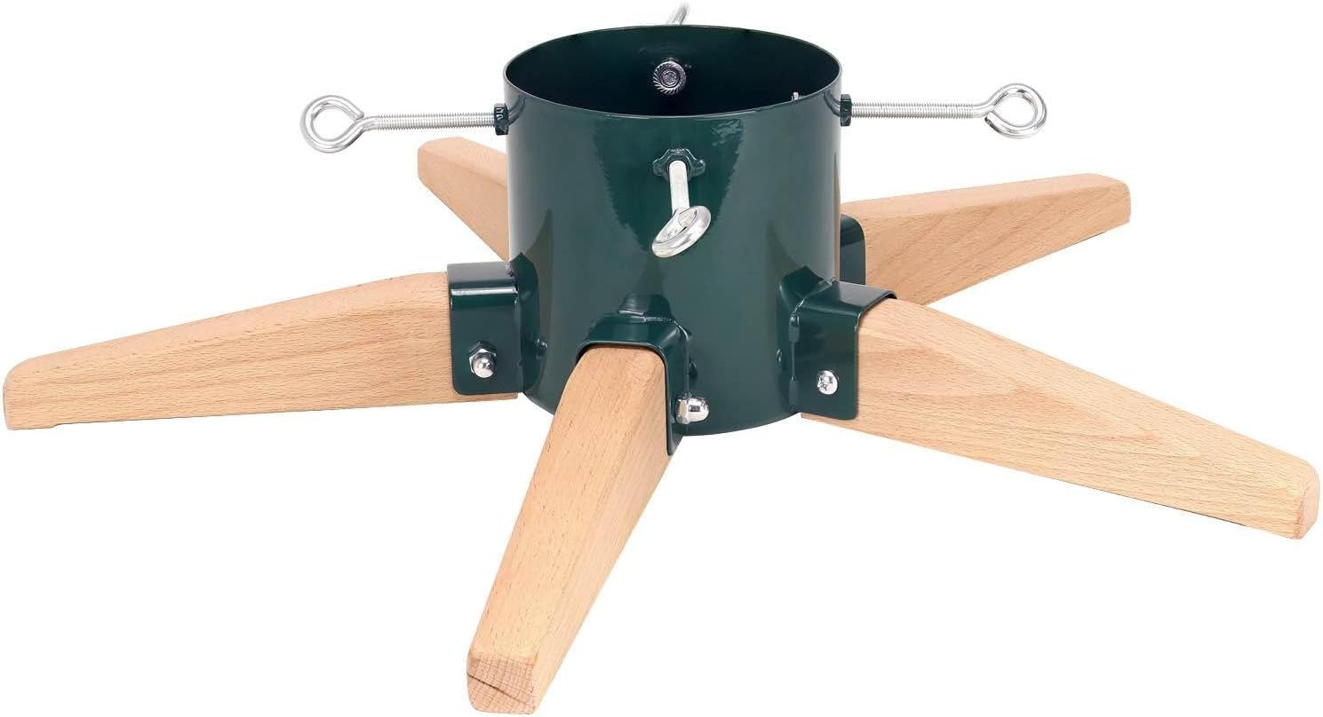 Tree Stands - HarcoHome Christmas Tree Stand for Live Tree, Star Shaped Metal and Beech Hardwood Christmas Tree Holder with Spike for 8.5ft Fresh Tree, Christmas Tree Base Stand for Real Tree (Green)