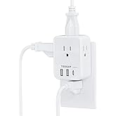 Multi Plug Outlet Extender, TESSAN Multiple Plug Extension Block with 4 AC Splitter, 2 USB A Ports and 1 USB C Port, Surge Pr