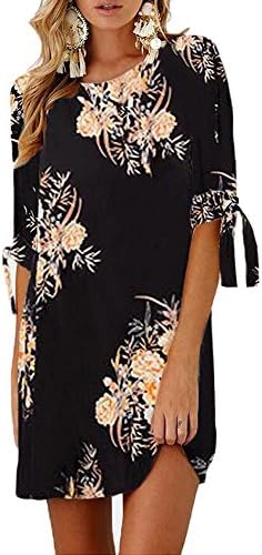 Paymenow Women Casual Floral Print Summer Mini Dress Fashion Short Sleeve Lace Up A Line Dress
