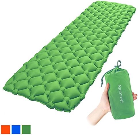 Ultralight Sleeping Pad, Outdoor Lightweight Inflatable Sleeping Mat/ Pad, Portable Waterproof Air Mattress Pad, Extra Large, Blue Green Orange, Compact for Backpacking Camping Hiking Travel