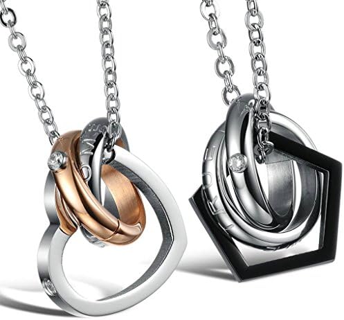 His &amp; Hers Couple Stainless Steel Necklace Engraved "DREAM COME TRUE" Rings Pendant