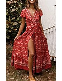Vestido para dama, diseño floral bohemio, cuello en V, manga corta