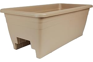 The HC Companies Deck Railing Planter Box w/Removable Drain Plugs - Lightweight & Weatherproof Plastic Flower Box - Balcony Planters for Railing and Fence (24”, Mocha)