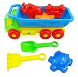 Beach Toys Deluxe Playset for Kids - 7 pieces Large Dump Truck Sand Shovel Set (Assorted Colors)