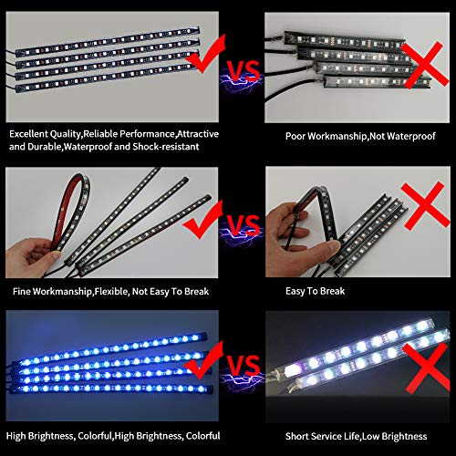 Car Interior Lights 4pcs 8 Color RGB 72 LEDMulticolor Music Car LED Strip Lights Car Atmosphere Lights, LED Strip for Car TV with Sound Active Function, Wireless Remote Control