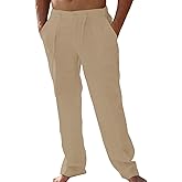 Wangdo Men's Linen Pants Casual Beach Yoga Baggy Trousers Summer Lightweight Elastic Drawstring Waist Pants with Pockets