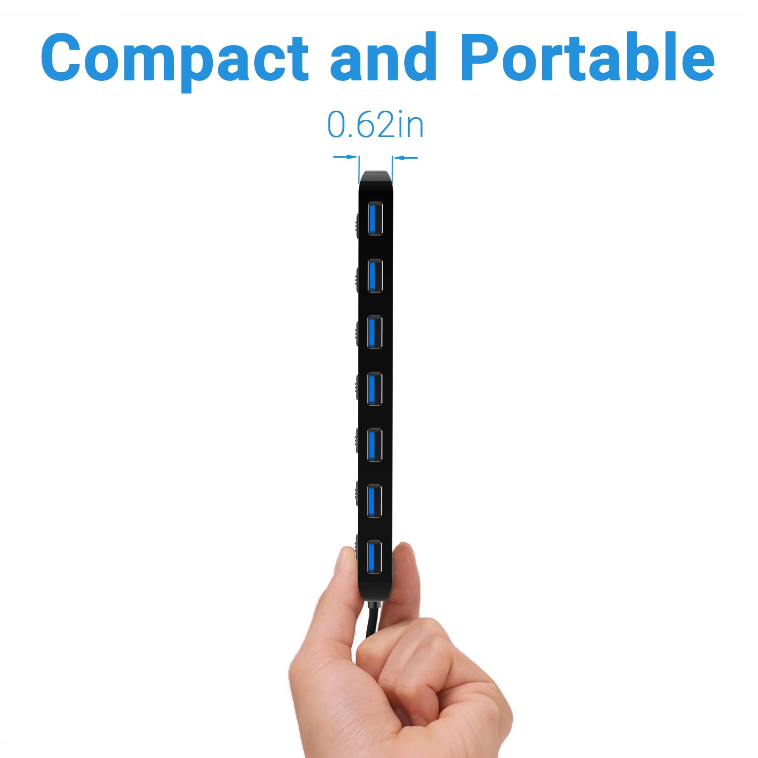 USB HUB, atolla USB Verteiler mit 7 USB3.0 Ports, Mehrfach USB 3.0 Daten Hub mit 100cm Erweitert Kabel und Individuellen LED EIN/Aus-Tasten für Laptop PC 6