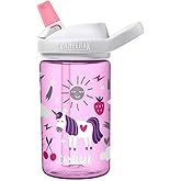 CamelBak Eddy+ Kids Bite Valve Straw Tritan Renew Water Bottle Unicorn Party, 14oz