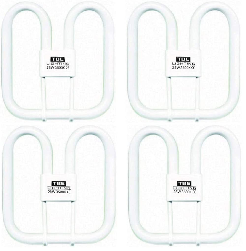 TBE LIGHTING 28w 2D 4-PIN CFL Energy Saving Lamps - DD Fluorescent Bulbs - 4-Pin GR10q Base Fittings - Long Life Lamp, Soft White 3500K (4-Pack)