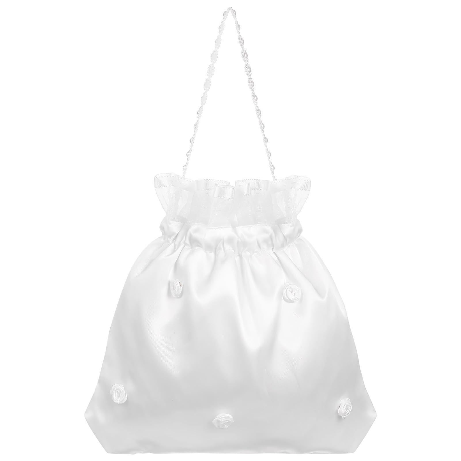 VORCOOL Bridal Bridesmaid White Satin Flower Dolly Bag Handbag,22X21x0.5cm