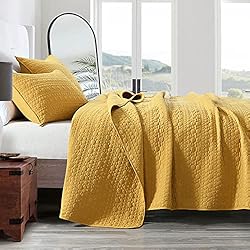 Quilt Set Queen Size Yellow, Classic Geometric