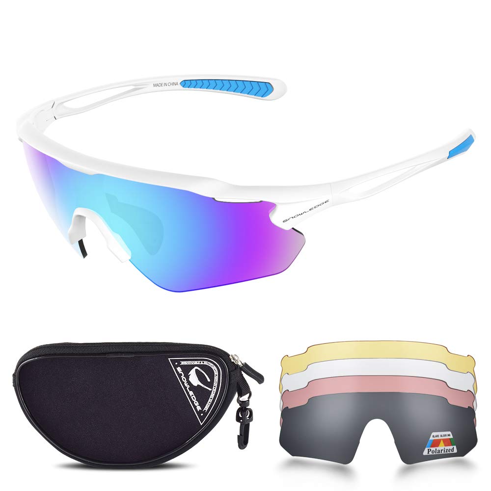 Snowledge Cycling Glasses with 5 Interchangeable Lens UV 400 Protection Polarised Sports Sunglasses for Men Women Running Climbing Fishing Driving Golfing