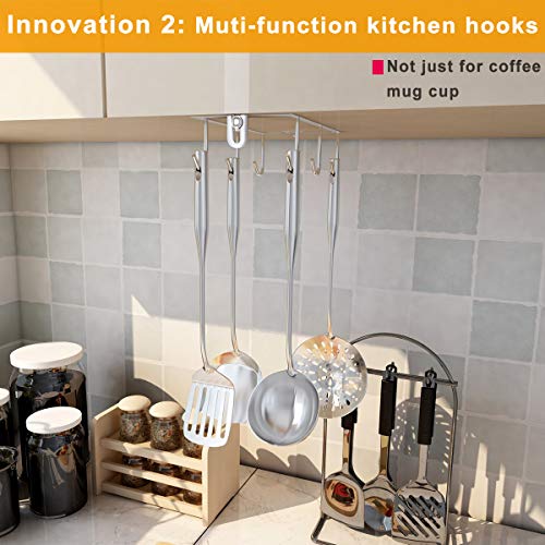 XIGOO Coffee Mug Holder Under Cabinet - 6 Hook Coffee Cup Mug Holder for Kitchen, Adjustable Fit for 0.3-1.5 Inch Thickness Shelf - Thumbnail 2