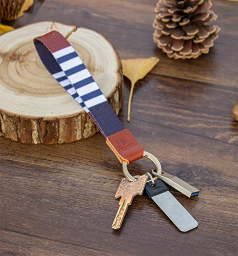 SENLLY Classic Stripes Hand Wrist Lanyard Premium Quality Wristlet Strap with Metal Clasp and Genuine Leather, for Key Chain, Camera, Cell Mobile Phone, Charms, Lightweight Items etc