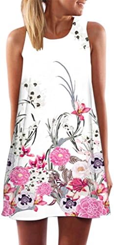 Fanteecy Women's Summer Plus Size Boho Sleeveless Tank Dress Floral Printed Tunic Casual Beach O-Neck Short Mini Dress