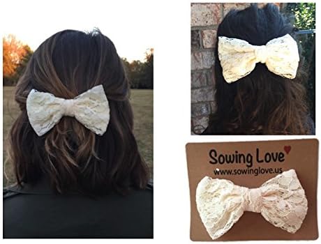 Sowing Love Large Lace Hair Bow - Ladies and Girls 5 Hair Bows - Various Colors (Off White)