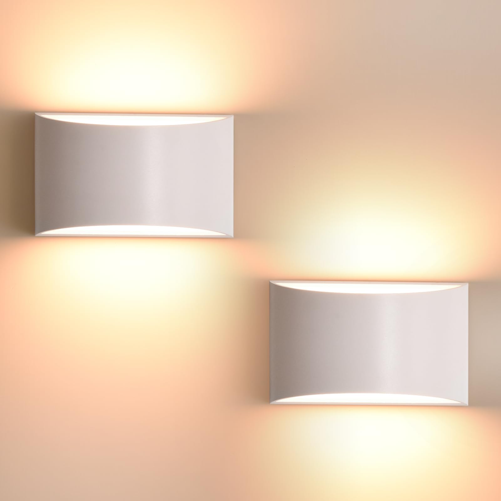 FUDESY Indoor LED Wall Light, Up Down Modern Sconce,IP65 Waterproof Plastic Lamp, 12W 3000K Warm White Lighting for Bedroom Bathroom Living Room Hallway Kitchen Corridor Stairs, 2 Pack (FDS2045LW2EU)