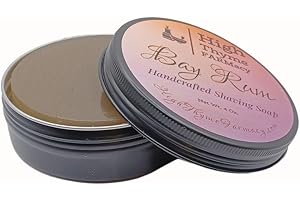 HIGH THYME FARMACY Bay Rum Shaving Soap Puck - Large 4 Ounce Bar of Bay Rum Soap for Shaving - 3 Inch Shave Puck