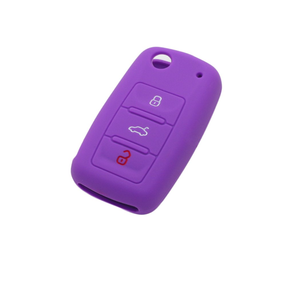 BROVACS Silicone Cover Protector Case Holder Skin Jacket Compatible with VOLKSWAGEN PASSAT SEAT SKODA 3 Button Flip Remote Key Fob CV9800 Purple