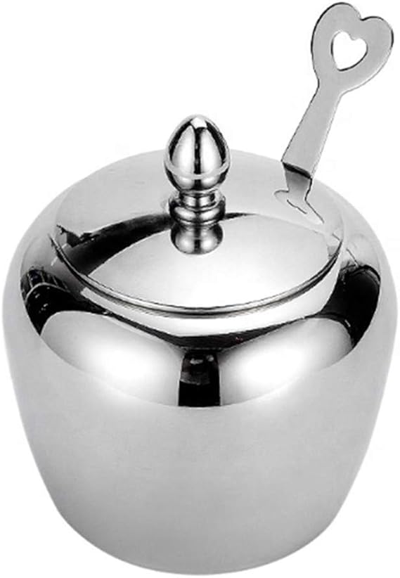 Sugar Bowl, Stainless Steel Sugar Bowl with Lid and Spoon