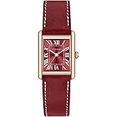 VXFAIZY Rectangular Watch for Women with Vintage Roman Number and Leather Strap