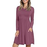 LONGYUAN Womens Dress Long Sleeve Knee Length Dresses Casual Fall Dress with Pockets Trendy 2026