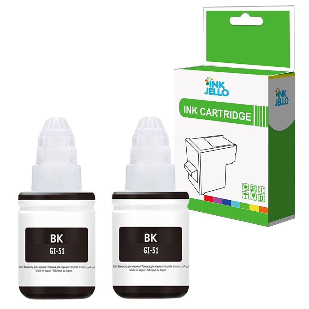Inkjello Ink Bottle For Printer, Compatible With Canon Pixma G1520 G2520 G2560 G3520 G3560 G1560 GI-51 (Black, 2-Pack)