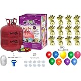 Helium Tank with 50 Balloons and White Ribbon + 12 Gold Balloon Weights + 10 Flower Clips - Plus Balloon Tying Tool