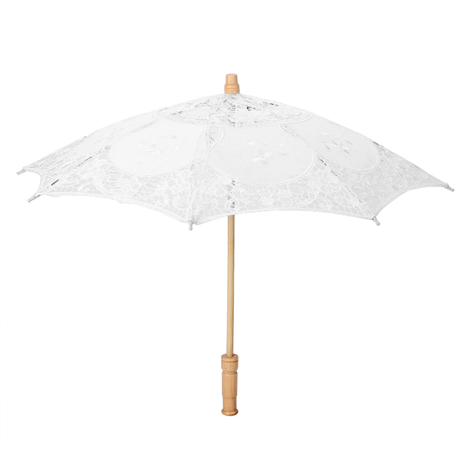 Handmade Lace Flower Embroidery Parasol Wedding Bride Photography Umbrella Silk Cloth Material(L-White)