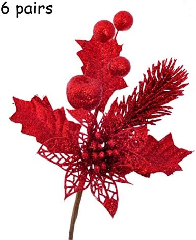 Christmas Branch Reusable Durable Home Decor Christmas Tree Ornaments Xmas Decorations Tree Decorative Silk Flower for New Year Home Decoration Valentine's Day Wedding