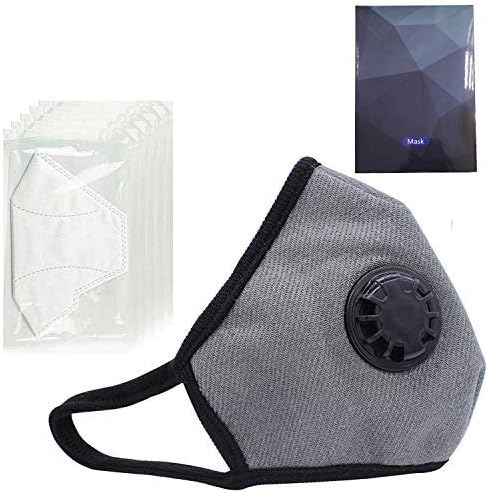 Ohequbao PM2.5 Anti Pollution Mask Military Grade N99 Washable Dust Respirator Cotton Anti-dust Mouth Masks with Replaceable Filters for Men and Women (1 Mask + 5 Filters) (Light Gray-type 2) …