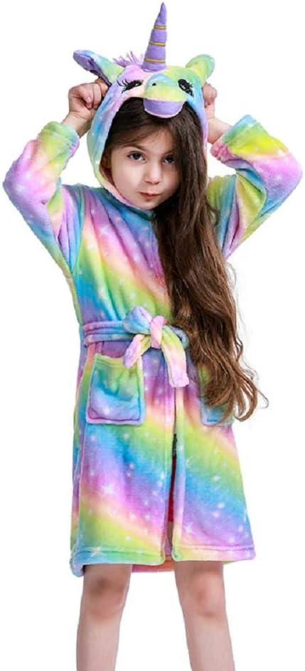 Unisex Children's Flannel Unicorn Bathrobes Hoodie Unicorns Gifts for Girls