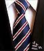 Secdtie Men's Classic Blue Red Striped Jacquard Woven Silk Tie Formal Necktie