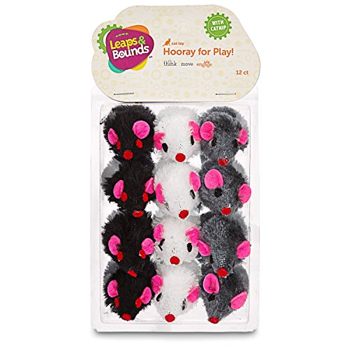 Leaps & Bounds Fuzzy Mice Cat Toys with Catnip, Pack of 12