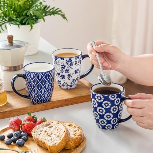 vancasso 12 oz Selene Ceramic Mugs Set of 6, 360 ml Small Vintage Blue-and-White Coffee Cups for Tea, Latte & Cappuccino, Drinkware Gift Set, Microwave & Dishwasher Safe