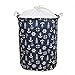 Large Laundry Hamper 18 Inches Waterproof Folding Clothes Storage Basket Toy Organizer with Handles Mediterranean Style for Bedrooms, Nursery, Closets by Orino (Navy Blue)