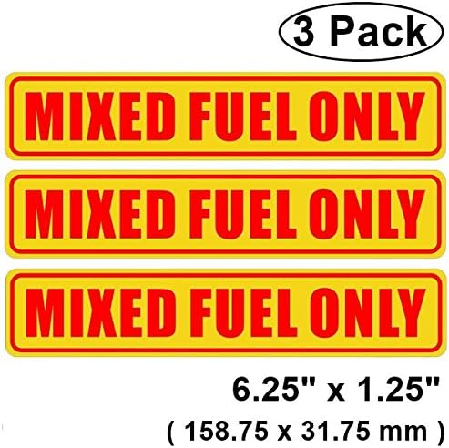 Outdoor/Indoor (3 Pack) 6.25" X 1.25" MIXED FUEL ONLY Sign Label Sticker Decal For Oil Gas Mixture Can Car Vehicle Tank - Back Self Adhesive Vinyl