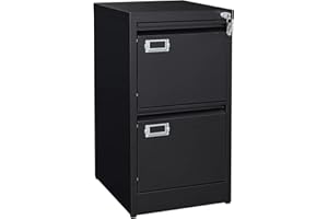 PEUKC 2-Drawer File Cabinet, 16.3" Deep Vertical Filing Cabinet with Lock, Metal File Cabinet for Home Office, Anti-Tip 2 Storage Drawers for Letter/Legal/A4/F4 Size (Assemble Required, Black)