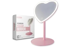 MYKALA Rechargeable LED Pink Heart Mirror for Girls - Perfect Pink Room Decor & Aesthetic Touch - Cute Mirror for Young Girls