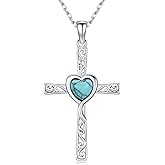 Kootwo Cross Necklace 925 Sterling Silver Turquoise Christian Pendant Religious Cross Jewelry Christmas Gifts for Women Men